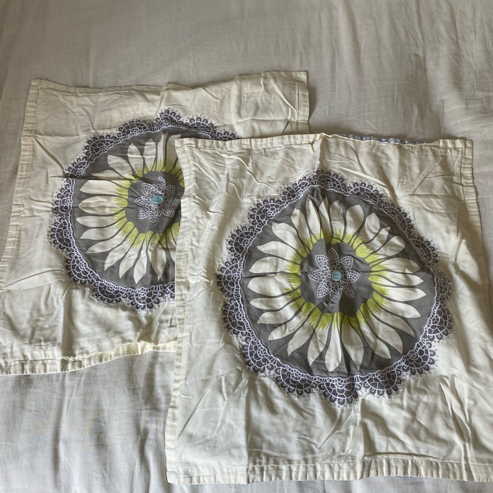 Floral Patterned Pillow Covers - Cream and Gray